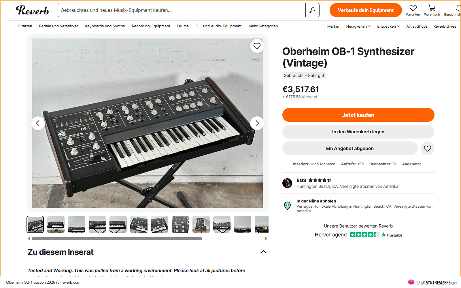 Oberheim OB-1 auction 2026